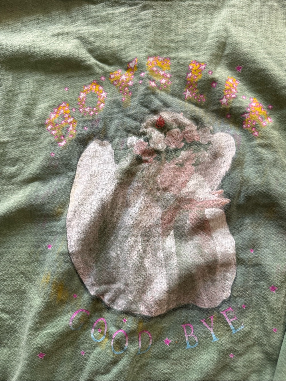 Boys Lie Green Graphic Angel Sweatshirt with Pink Accents